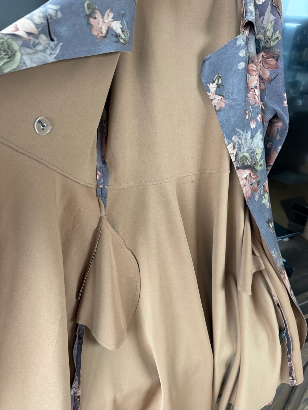 yi.ran Floral Tencel Faux Suede Trench Coat Double Breasted Midi Belted Jacket L - Picture 10 of 15